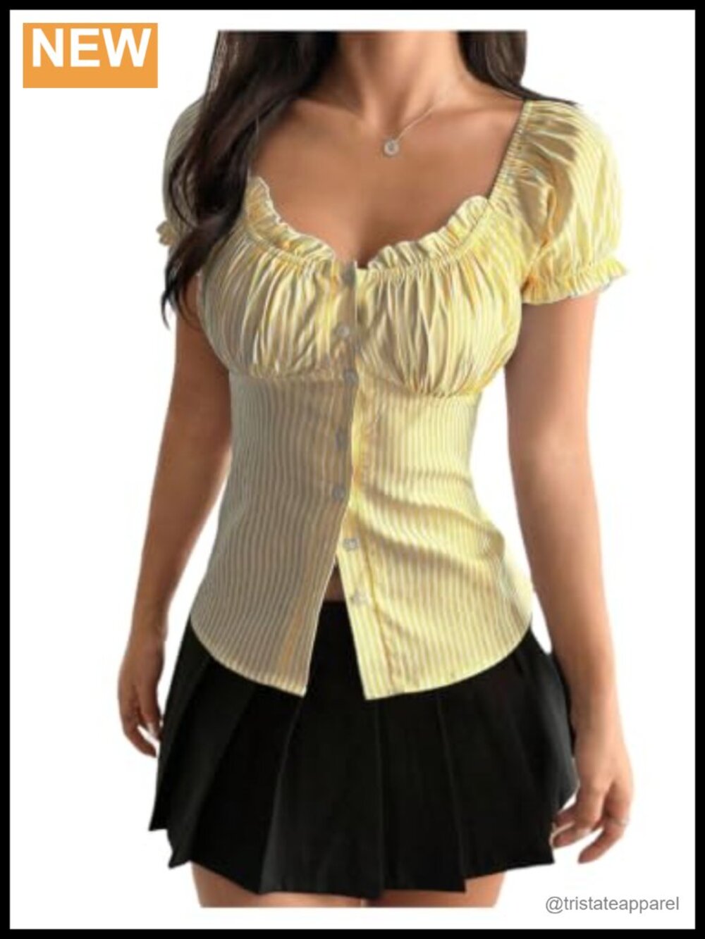Off Shoulder Striped Blouse Sweetheart Neck Short Sleeve Y2K Fit